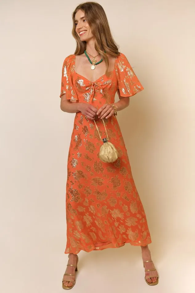 Paltrow Lily Metallic Tangerine Women RIXO Dresses Paltrow Lily Metallic Tangerine Women RIXO Dresses