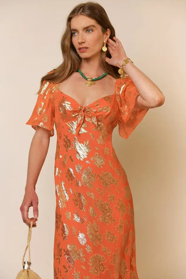 Paltrow Lily Metallic Tangerine Women RIXO Dresses Paltrow Lily Metallic Tangerine Women RIXO Dresses