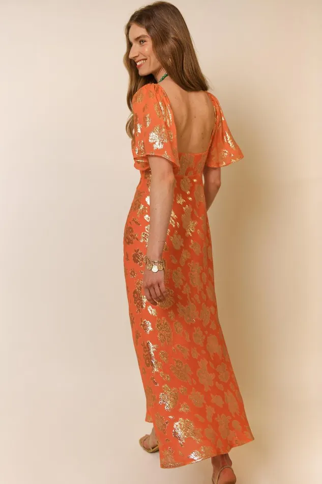 Paltrow Lily Metallic Tangerine Women RIXO Dresses Paltrow Lily Metallic Tangerine Women RIXO Dresses