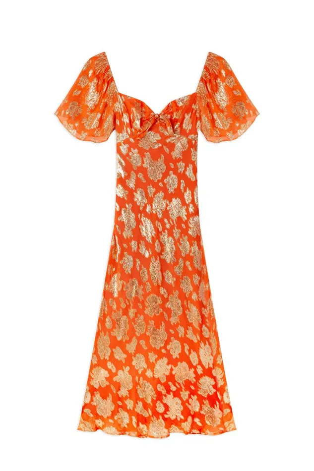 Paltrow Lily Metallic Tangerine Women RIXO Dresses Paltrow Lily Metallic Tangerine Women RIXO Dresses