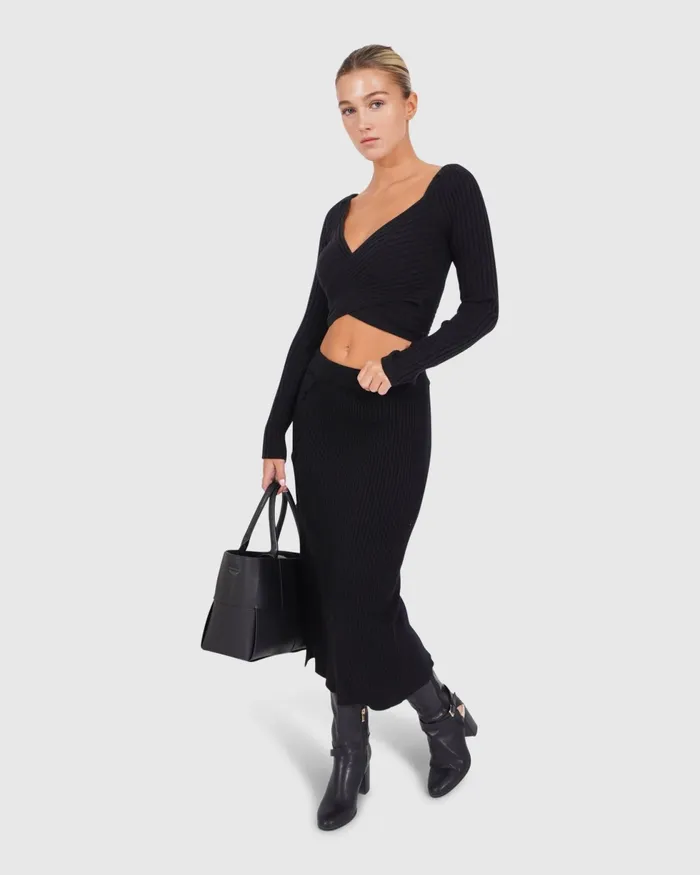 Pants and Skirts Women Belle and Bloom All My Life Knit Midi Skirt 8211 Black