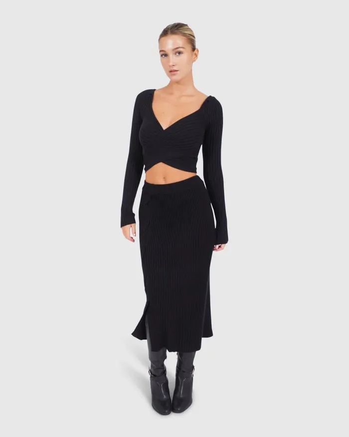Pants and Skirts Women Belle and Bloom All My Life Knit Midi Skirt 8211 Black