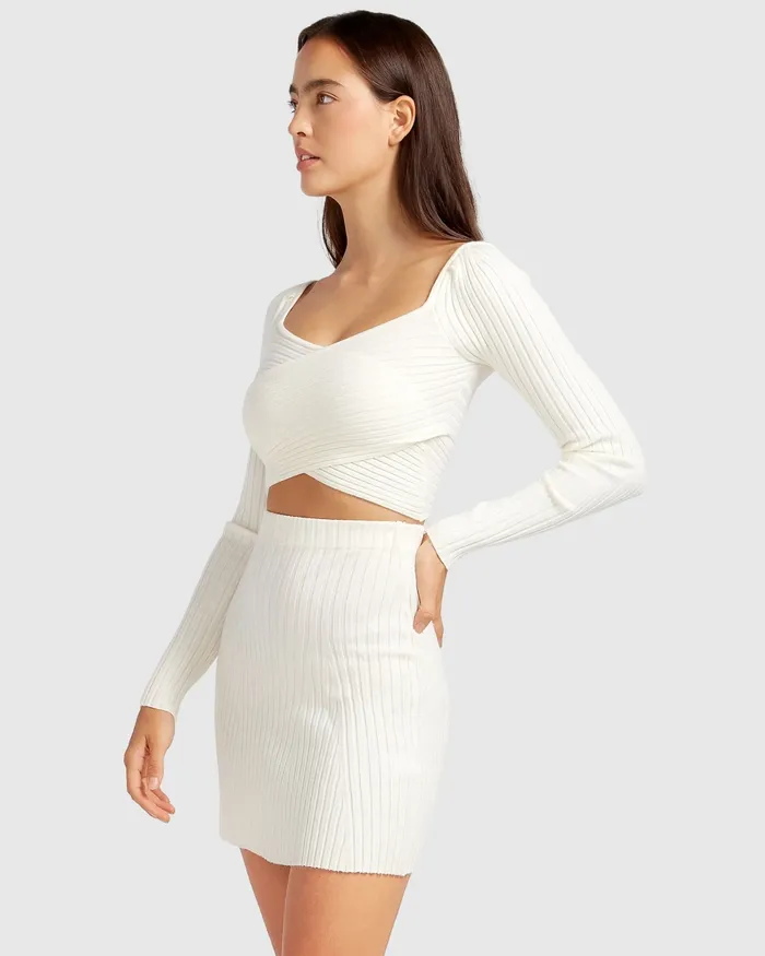 Pants and Skirts Women C039est Belle Knit Mini Skirt 8211 Cream Belle and Bloom