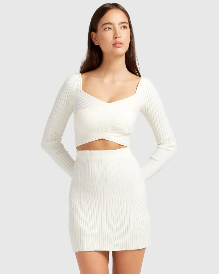 Pants and Skirts Women C039est Belle Knit Mini Skirt 8211 Cream Belle and Bloom