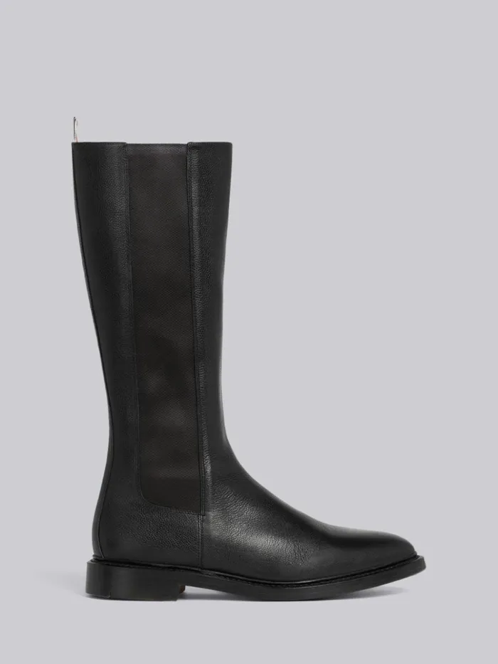 Pebble Grain Leather 4bar Leather Sole Knee High Chelsea Boot Black Men Thom Browne Boots