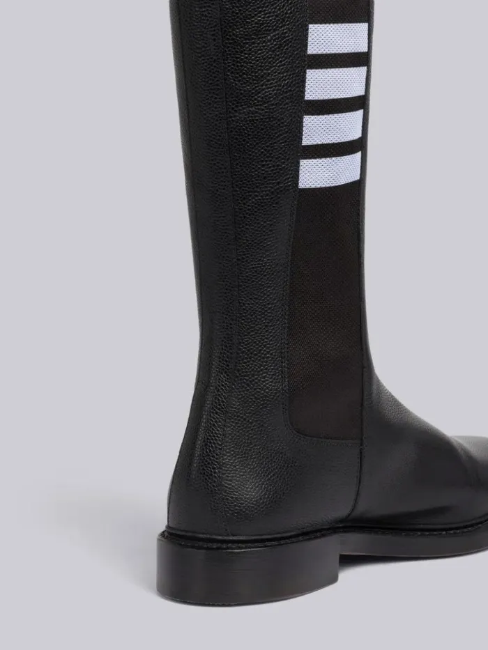Pebble Grain Leather 4bar Leather Sole Knee High Chelsea Boot Black Men Thom Browne Boots