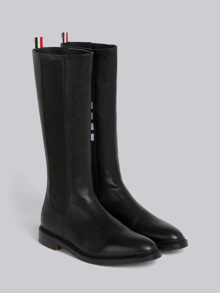 Pebble Grain Leather 4bar Leather Sole Knee High Chelsea Boot Black Men Thom Browne Boots