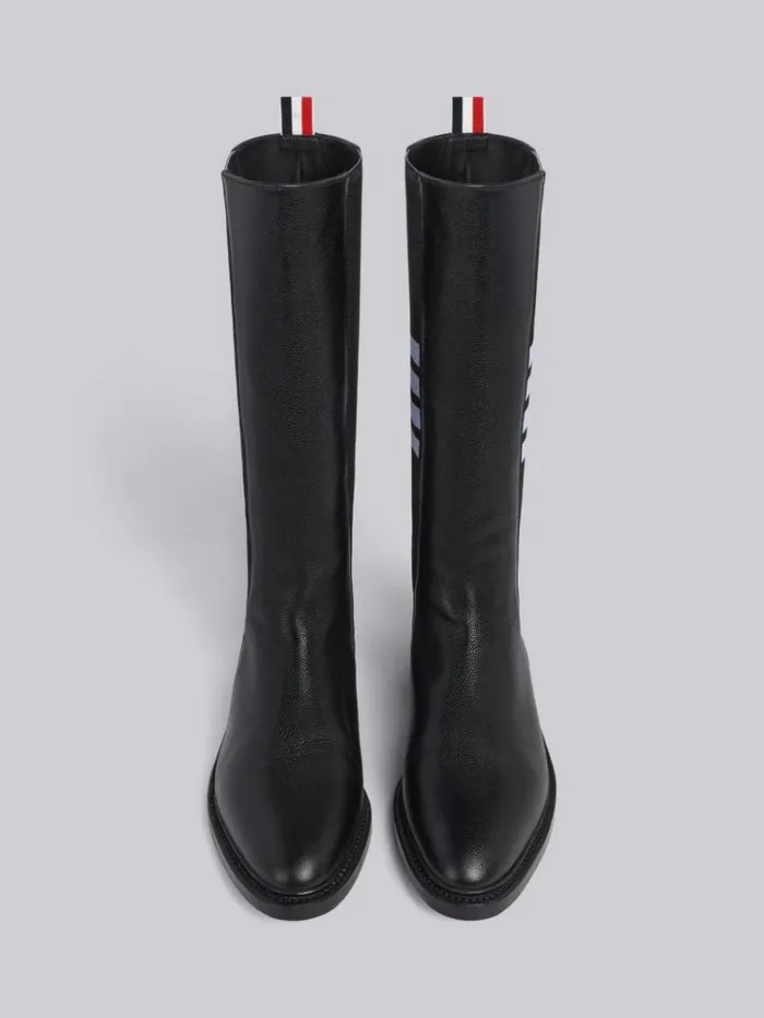 Pebble Grain Leather 4bar Leather Sole Knee High Chelsea Boot Black Men Thom Browne Boots