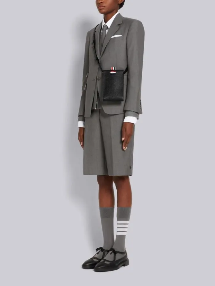 Pebble Grain Leather Bow Detail Crossbody Phone Holder With Strap Black Women Thom Browne Purses and Wallets