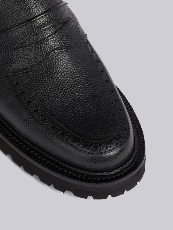Pebble Grain Leather Commando Sole Penny Loafer Black Women Thom Browne Brogues and Loafers