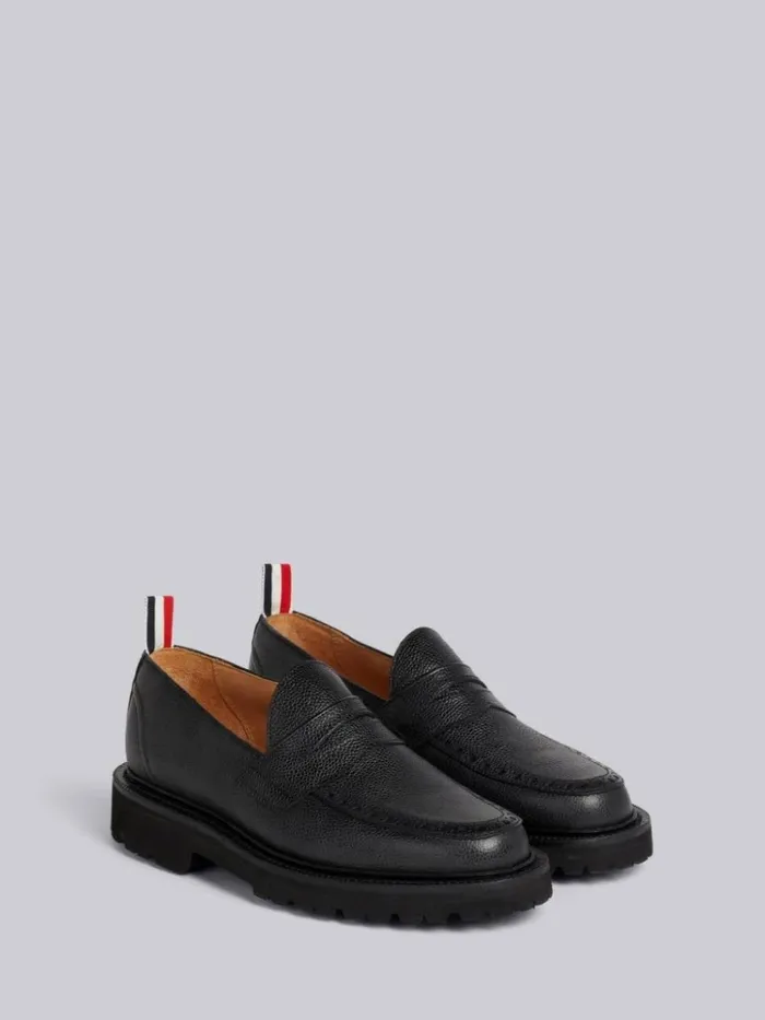Pebble Grain Leather Commando Sole Penny Loafer Black Women Thom Browne Brogues and Loafers