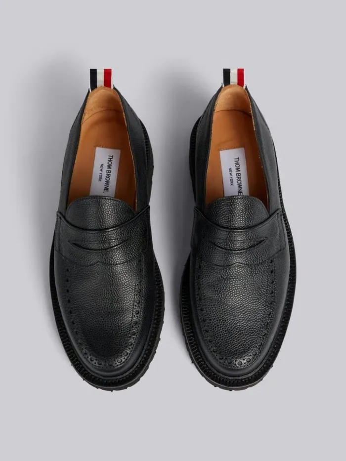 Pebble Grain Leather Commando Sole Penny Loafer Black Women Thom Browne Brogues and Loafers