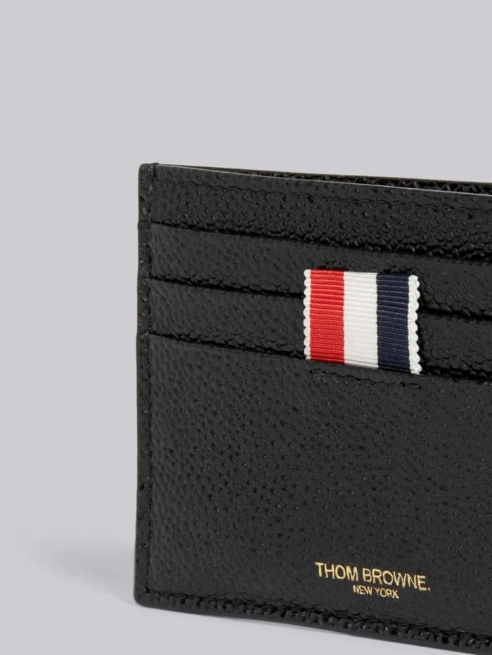 Pebble Grain Leather Debossed 4bar Card Holder With Note Compartment Black WomenMen Thom Browne Purses and Wallets