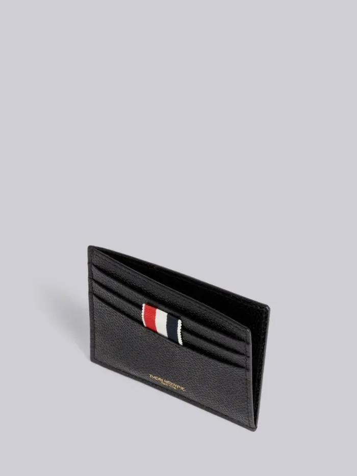 Pebble Grain Leather Debossed 4bar Card Holder With Note Compartment Black WomenMen Thom Browne Purses and Wallets