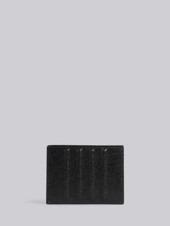 Pebble Grain Leather Debossed 4bar Card Holder With Note Compartment Black WomenMen Thom Browne Purses and Wallets