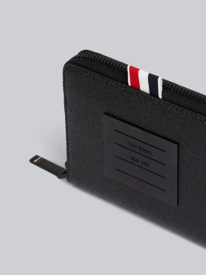 Pebble Grain Leather Tonal 4bar Brass Label Short Zip Wallet Black Women Thom Browne Purses and Wallets