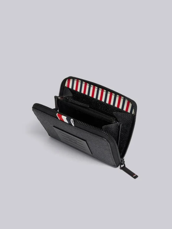 Pebble Grain Leather Tonal 4bar Brass Label Short Zip Wallet Black Women Thom Browne Purses and Wallets
