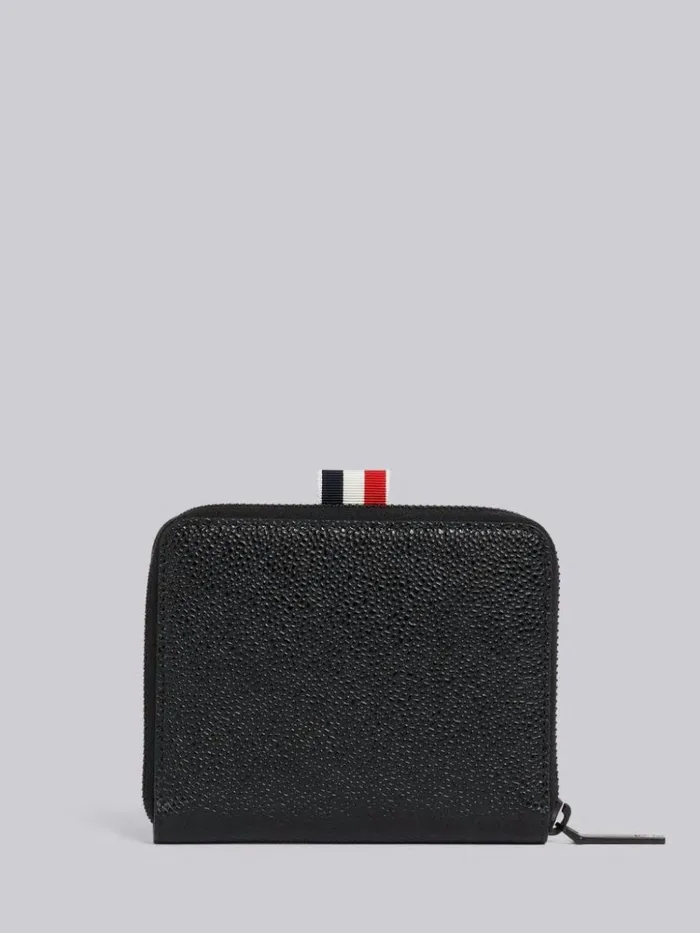 Pebble Grain Leather Tonal 4bar Brass Label Short Zip Wallet Black Women Thom Browne Purses and Wallets