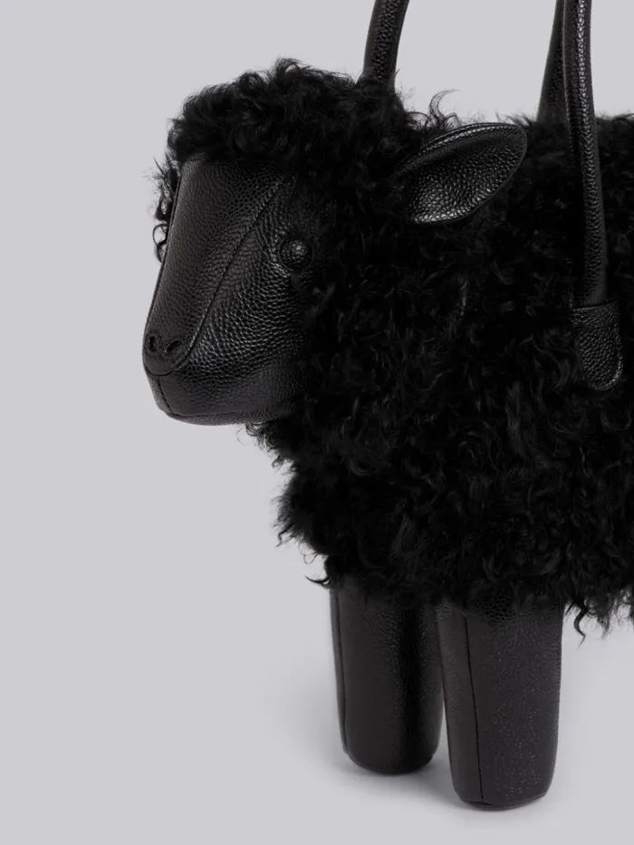 Pebbled Calfskin And Lambskin Covered Sheep Bag Black Men Thom Browne Handbags and Totes