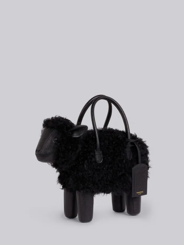 Pebbled Calfskin And Lambskin Covered Sheep Bag Black Men Thom Browne Handbags and Totes