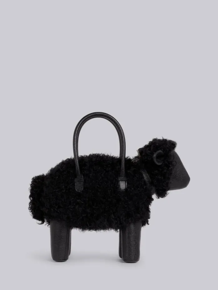Pebbled Calfskin And Lambskin Covered Sheep Bag Black Men Thom Browne Handbags and Totes