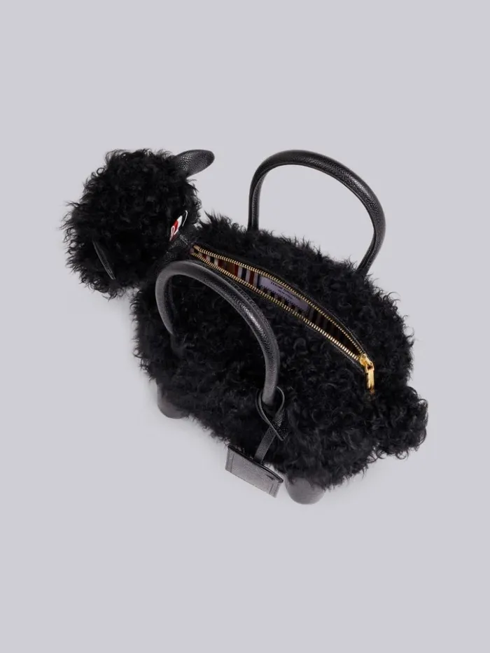 Pebbled Calfskin And Lambskin Covered Sheep Bag Black Men Thom Browne Handbags and Totes
