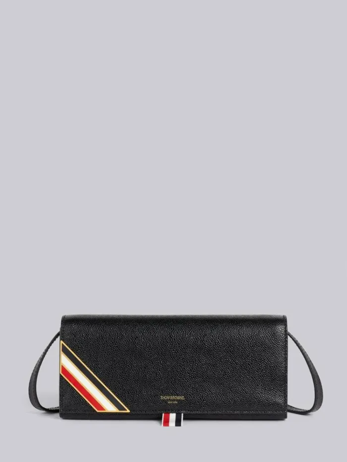 Pebbled Calfskin Enamel Corner Stripe Flap Clutch Black Women Thom Browne Crossbody Bags Pebbled Calfskin Enamel Corner Stripe Flap Clutch Black Women Thom Browne Crossbody Bags