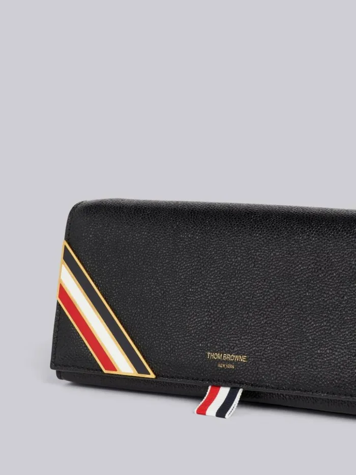 Pebbled Calfskin Enamel Corner Stripe Flap Clutch Black Women Thom Browne Crossbody Bags