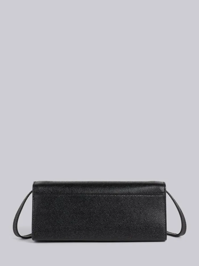 Pebbled Calfskin Enamel Corner Stripe Flap Clutch Black Women Thom Browne Crossbody Bags