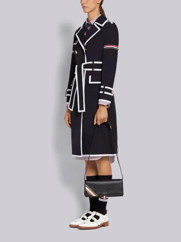 Pebbled Calfskin Enamel Corner Stripe Flap Clutch Black Women Thom Browne Crossbody Bags