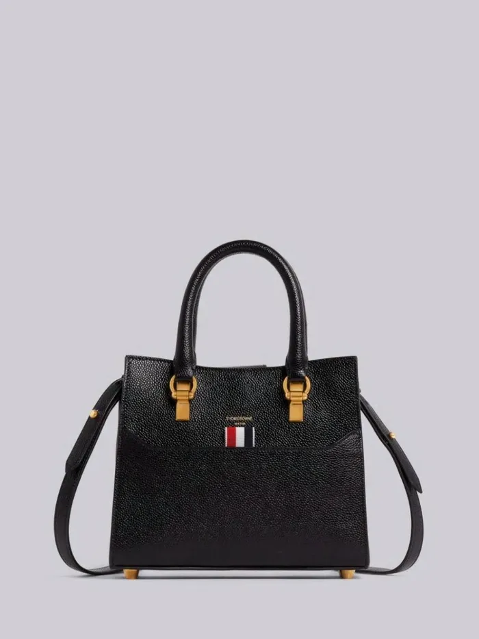Pebbled Calfskin Mini Duet Tote Bag Black Women Thom Browne Crossbody Bags
