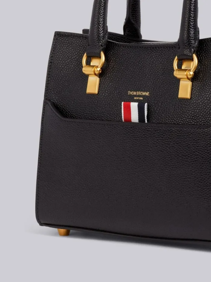 Pebbled Calfskin Mini Duet Tote Bag Black Women Thom Browne Crossbody Bags