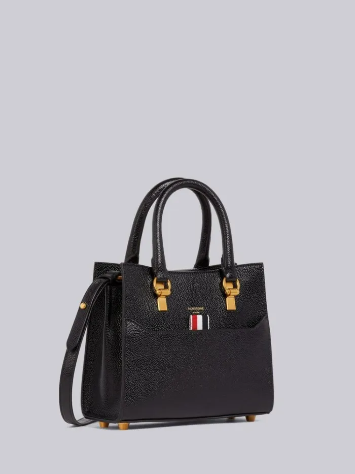 Pebbled Calfskin Mini Duet Tote Bag Black Women Thom Browne Crossbody Bags