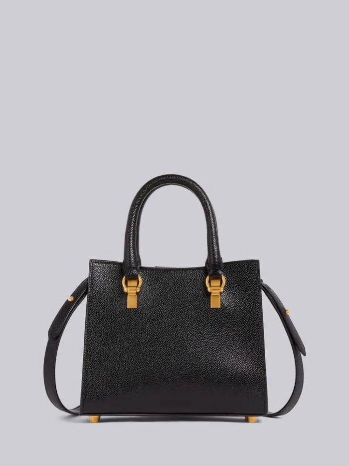 Pebbled Calfskin Mini Duet Tote Bag Black Women Thom Browne Crossbody Bags