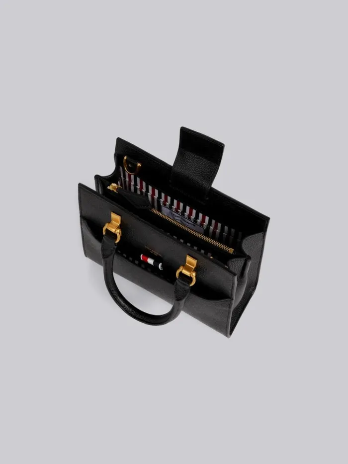 Pebbled Calfskin Mini Duet Tote Bag Black Women Thom Browne Crossbody Bags