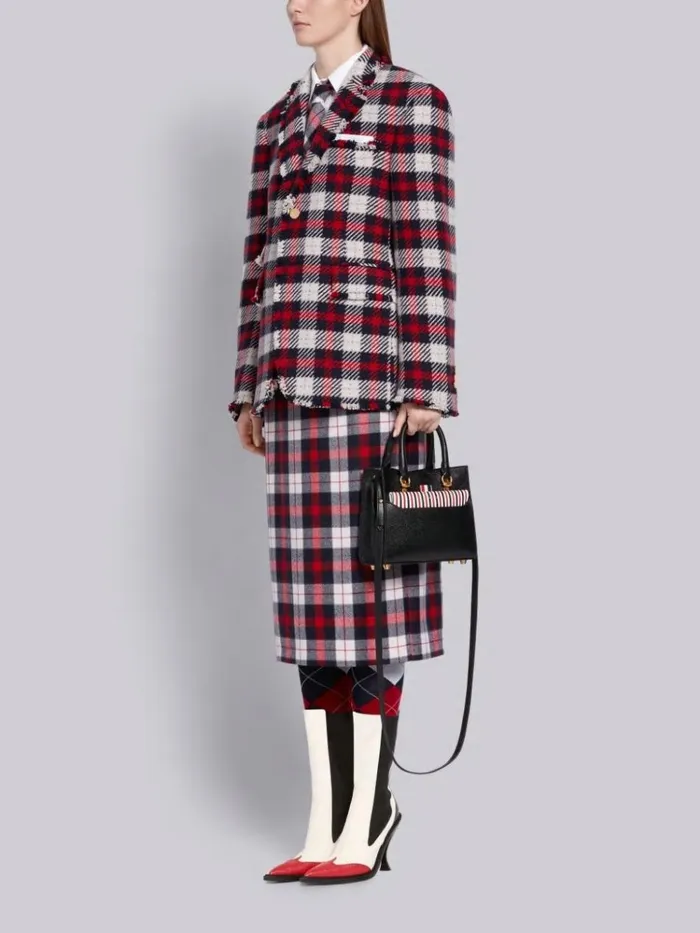 Pebbled Calfskin Mini Duet Tote Bag Black Women Thom Browne Crossbody Bags