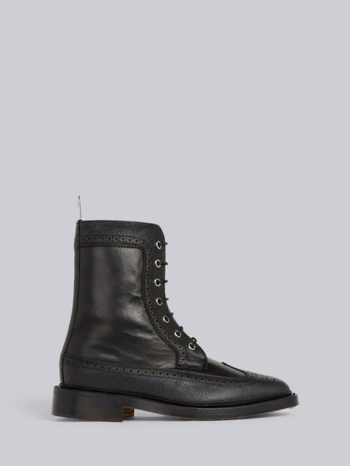 Pebbled Calfskin Mix Longwing Brogue Boot Black Women Thom Browne Boots