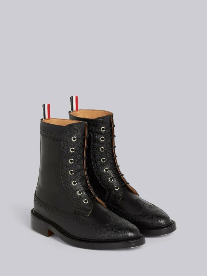 Pebbled Calfskin Mix Longwing Brogue Boot Black Women Thom Browne Boots Pebbled Calfskin Mix Longwing Brogue Boot Black Women Thom Browne Boots