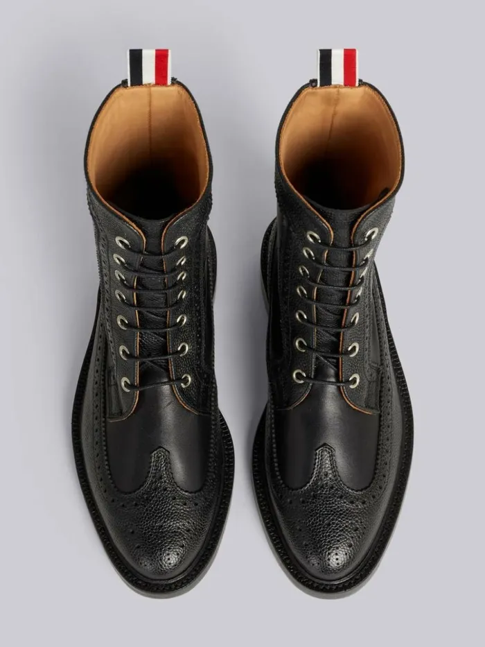 Pebbled Calfskin Mix Longwing Brogue Boot Black Women Thom Browne Boots Pebbled Calfskin Mix Longwing Brogue Boot Black Women Thom Browne Boots