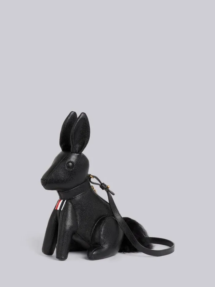 Pebbled Calfskin Small Leather Shoulder Strap Rabbit Bag Black Women Thom Browne Crossbody Bags