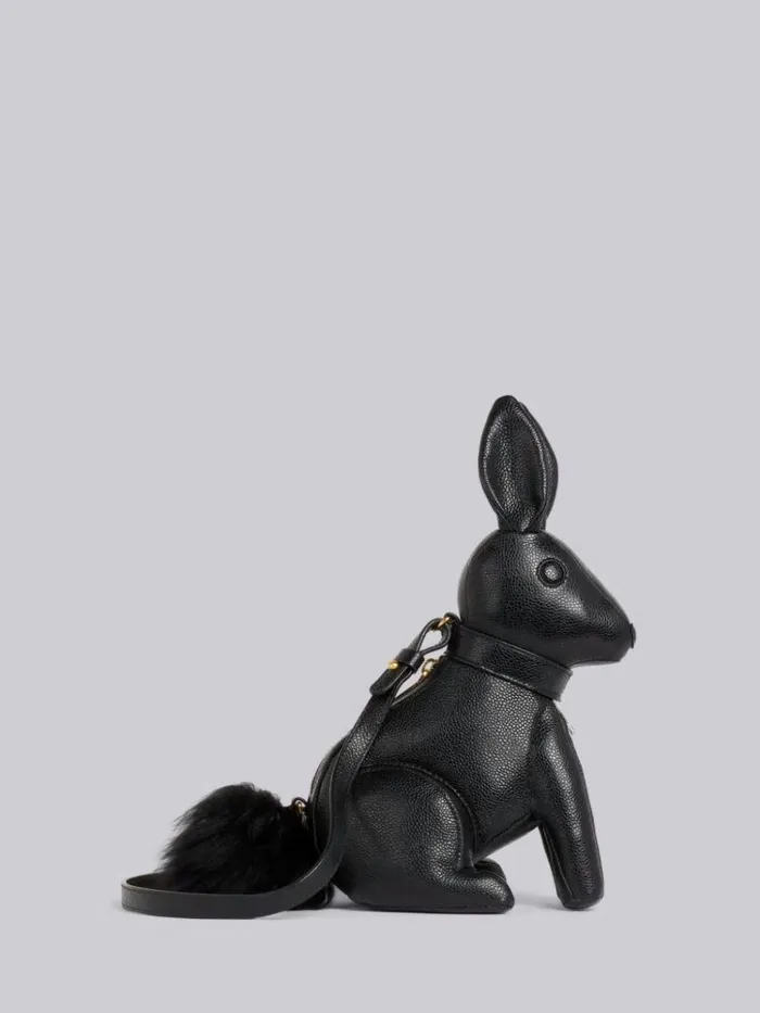 Pebbled Calfskin Small Leather Shoulder Strap Rabbit Bag Black Women Thom Browne Crossbody Bags