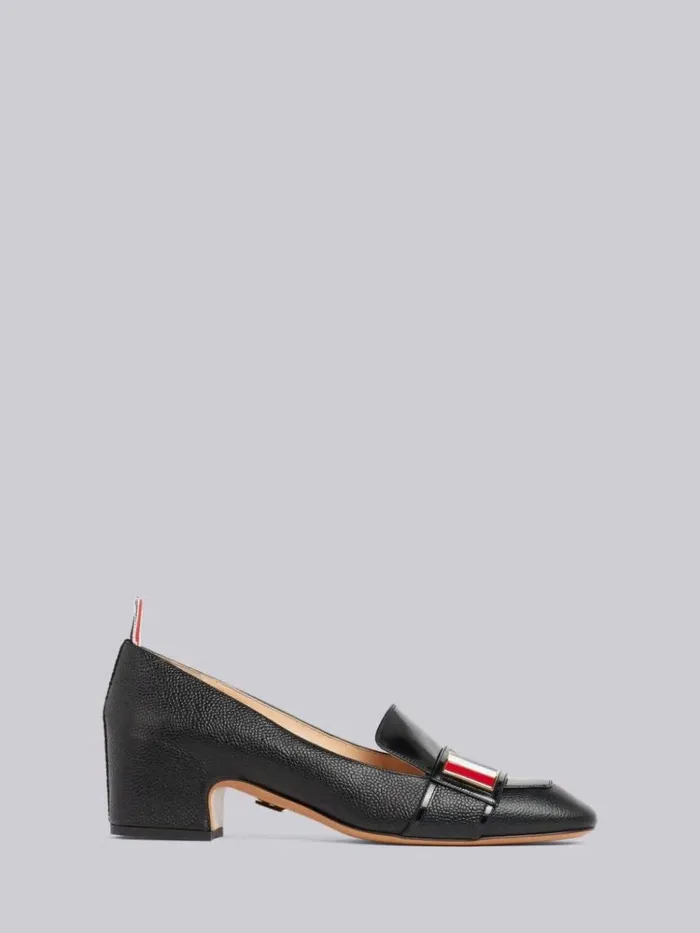 Pebbled Calfskin Tricolor Enamel Strap Loafer Black Women Thom Browne Heels