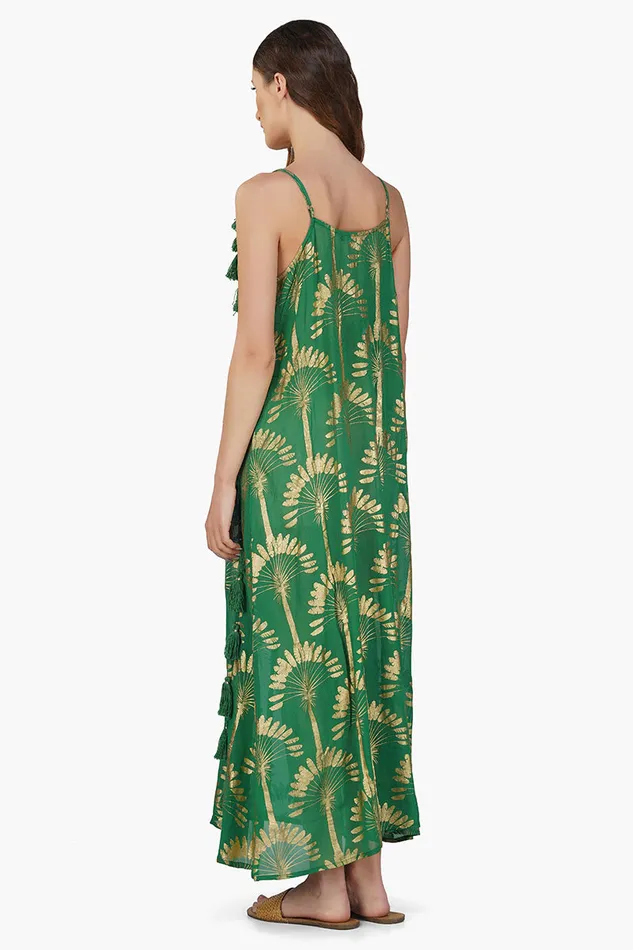 Pine Green Palm Tassel Foil Maxi Dress Pine Green Palm Tassel Foil Maxi Dress