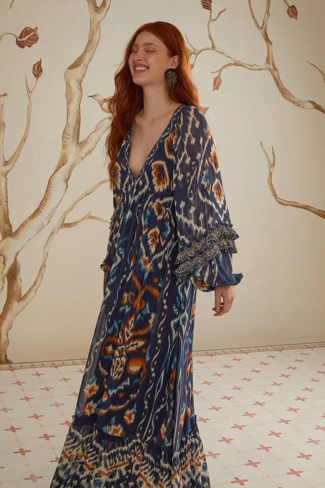Pineaple Ikat Blue Maxi Dress Women FARM Rio Maxi Dresses Pineaple Ikat Blue Maxi Dress Women FARM Rio Maxi Dresses
