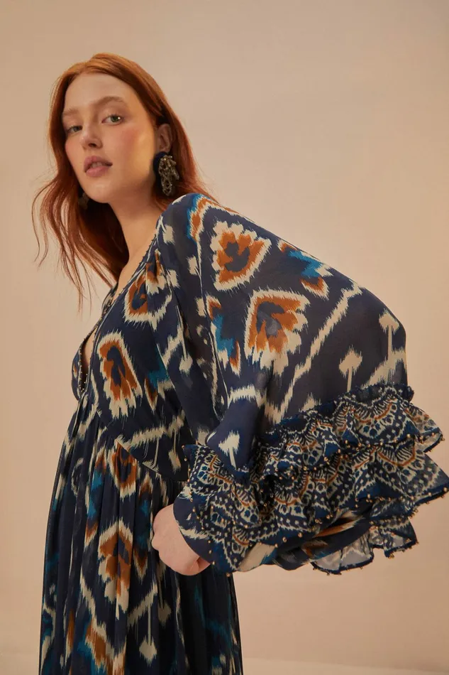 Pineaple Ikat Blue Maxi Dress Women FARM Rio Maxi Dresses Pineaple Ikat Blue Maxi Dress Women FARM Rio Maxi Dresses