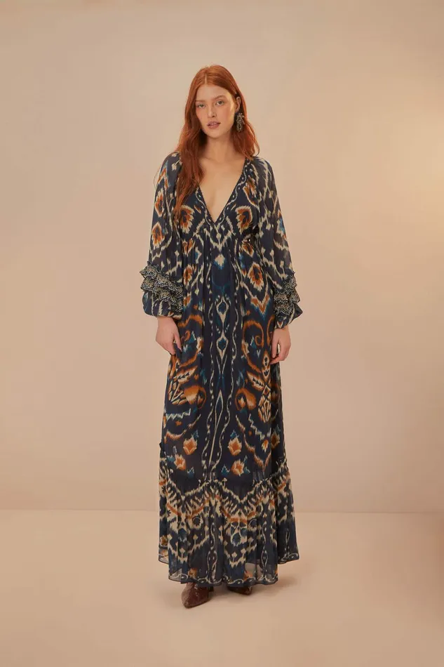 Pineaple Ikat Blue Maxi Dress Women FARM Rio Maxi Dresses Pineaple Ikat Blue Maxi Dress Women FARM Rio Maxi Dresses