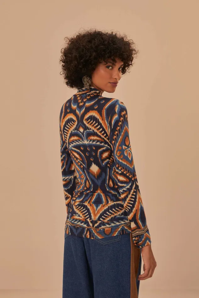 Pineapple Ikat Blue Jersey Blouse Women FARM Rio Blouses Pineapple Ikat Blue Jersey Blouse Women FARM Rio Blouses