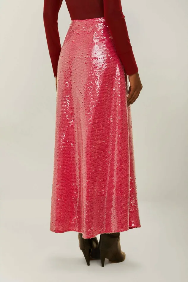 Pink Anthurium Flowers Sequins Midi Skirt Women FARM Rio Skirts Pink Anthurium Flowers Sequins Midi Skirt Women FARM Rio Skirts