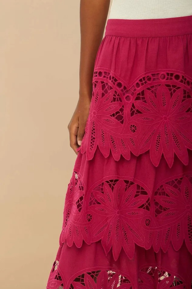 Pink Daisy Embroidered Midi Skirt Women FARM Rio Skirts Pink Daisy Embroidered Midi Skirt Women FARM Rio Skirts