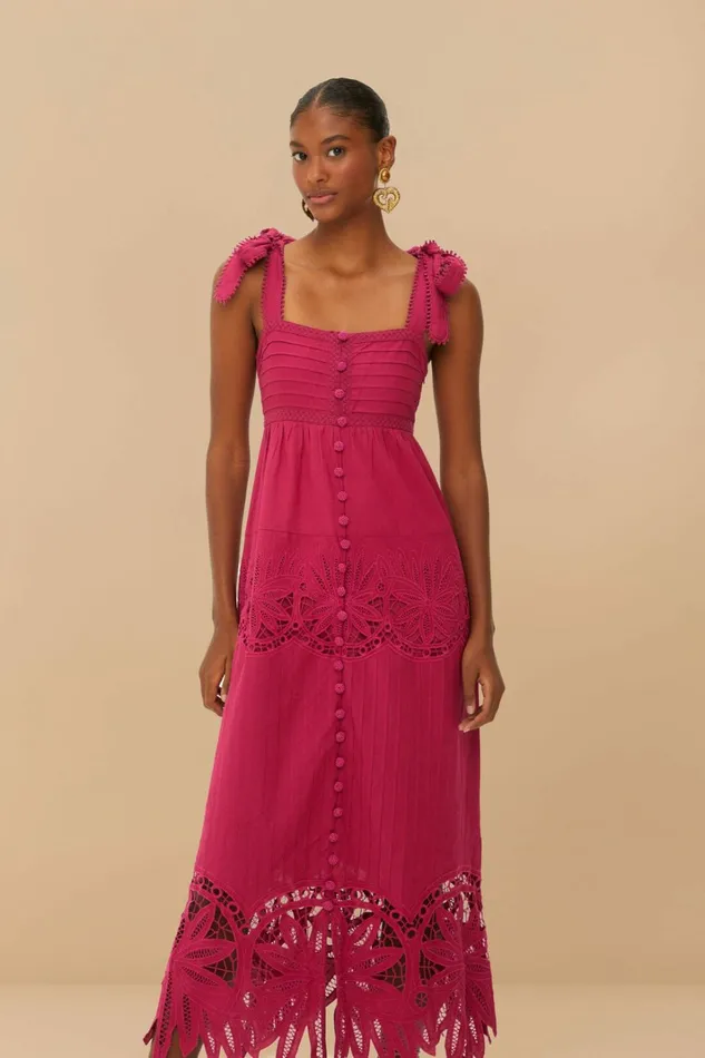 Pink Daisy Embroidered Sleeveless Midi Dress Women FARM Rio Midi Dresses Pink Daisy Embroidered Sleeveless Midi Dress Women FARM Rio Midi Dresses